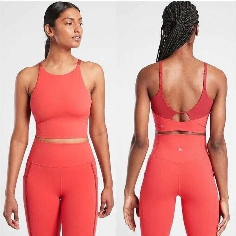 Athleta Intention Crop Top XS Red High Neck Sports Bra Yoga Workout